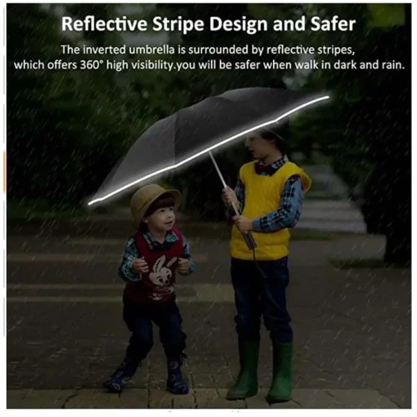 Men Women Umbrella  Fully Automatic Reverse Folding Umbrella with Windproof Reflective Stripe UV Umbrellas - obrazek 5